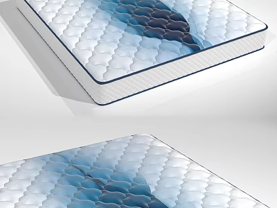 Comfortable Mattress With Wave Pattern Surface In White And Blue Colors 3d model