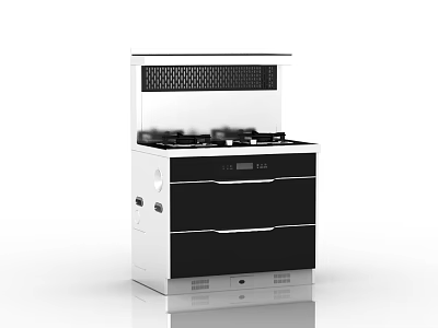 Modern Integrated Kitchen Appliance With Gas Stove Range Hood And Storage Drawers 3d model