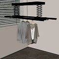 Wall Mounted Clothes Rack With Hanging Clothes Near Window Blinds