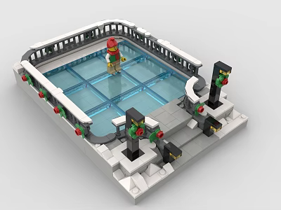 Festive Building Blocks Pool Design With Minifigure Decorations Steps And Railings 3d model
