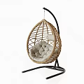 Stylish Rattan Teardrop Hanging Chair With Black Metal Stand And Beige Padded Cushion