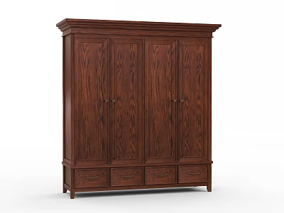 Dark Brown Wooden Wardrobe With Four Doors And Bottom Drawers Classic Design 3d model