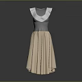 Elegant Women's Dress With White Collar Gray Fitted Top And Beige Flared Skirt