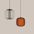 Poliform Modern Square Shaped Pendant Lights Transparent Yellow With Black Lines