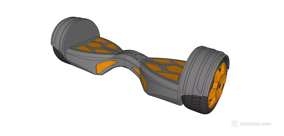 Gray And Orange Hoverboard With Large Wheels And Geometric Pedal Design 3d model