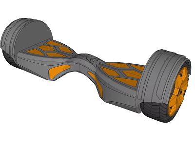Gray And Orange Hoverboard With Large Wheels And Geometric Pedal Design 3d model