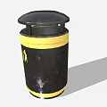 Black And Yellow Public Trash Bin With Lid And Side Icon Design