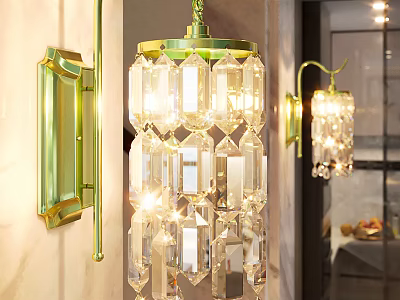 Elegant Modern Wall Sconce With Crystal Prisms And Golden Metal Frame For Home Lighting 3d model