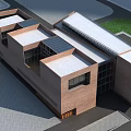Modern Brick Office Building with Geometric Structure White Roof And Large Glass Windows