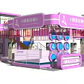 Nanyang Meibaikang Exhibition Booth With Pink White Design Two Story Red Railings Blue Circular Decorations