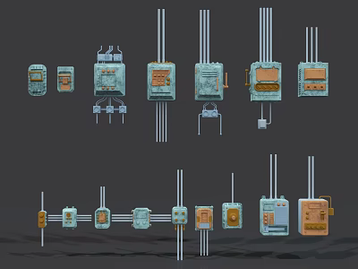 Various Industrial Equipment Types Including Control Devices Instrument Panels and Wiring Terminals 3d model