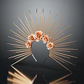 Elegant Jewelry Headpiece With Golden Radiant Strips And Pink Roses On Dark Background With Reflection