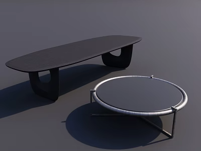 Modern Minimalist Coffee Tables With Oval And Round Shapes Black Tops And Metal Frames 3d model