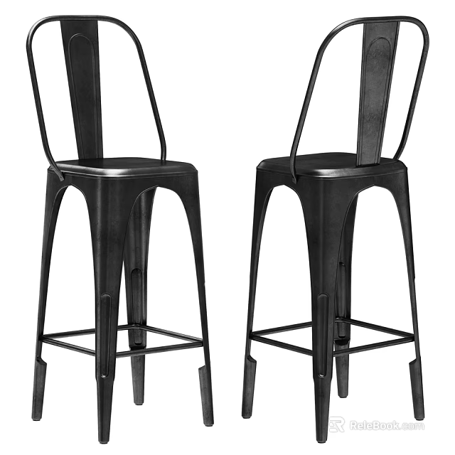 Two Modern Black Metal Bar Stools With Sleek Design And Sturdy Structure 3d model