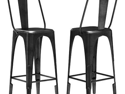 Two Modern Black Metal Bar Stools With Sleek Design And Sturdy Structure 3d model