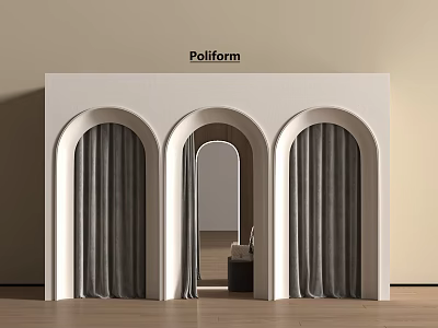 Poliform Clothing Store Interior Featuring Arched Doorways And Gray Curtains 3d model