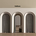Poliform Clothing Store Interior Featuring Arched Doorways And Gray Curtains