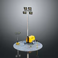 Yellow Mobile Lighting Tower With Four Top Lights Base And Tools 3d model