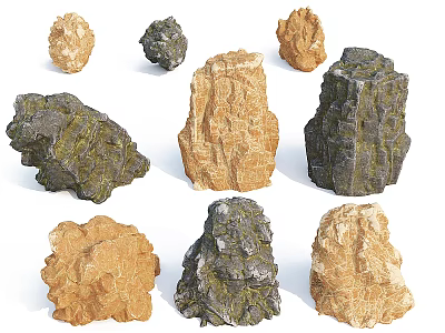 Various Natural Stone and Wood Samples with Different Textures and Colors 3d model