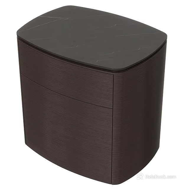 Modern Bedside Table Design With Dark Wood Finish And Marble Top 3d model 
