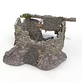 Ancient Stone Architectural Structure With Ruined Walls Wooden Beams And Stairs