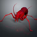 Red Insect With Long Legs And Antennae On Gray Background With Reflection 3d model