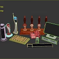 Assorted Bar Equipment Including Beer Tap Trophies TV Chessboard And Mobile Phone
