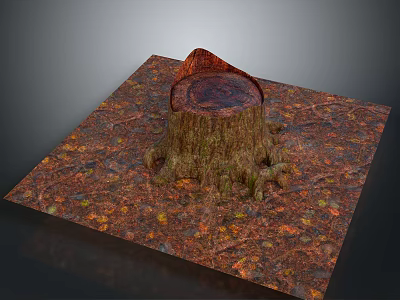 Decorative Wooden Tree Stump with Visible Annual Rings on Textured Wood Surface 3d model