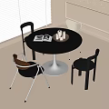 Modern Round Black Dining Table And Chairs Set With White Base In Light Room 3d model