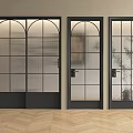 Modern Black Frame Casement Doors With Glass Panels And Grid Pattern Designs 3d model