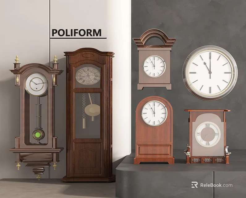 Classic Wooden Clocks Collection Featuring Grandfather Mantel and Wall Clocks with Elegant Design 3d model 