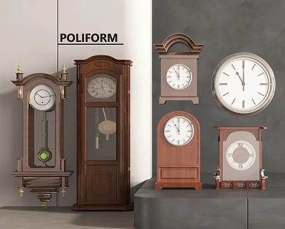 Classic Wooden Clocks Collection Featuring Grandfather Mantel and Wall Clocks with Elegant Design 3d model