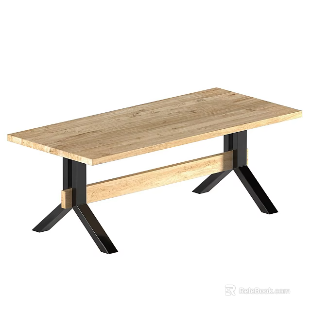 Simple Wooden Dining Table With Black Metal Legs And Modern Design 3d model 