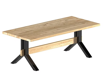 Simple Wooden Dining Table With Black Metal Legs And Modern Design 3d model