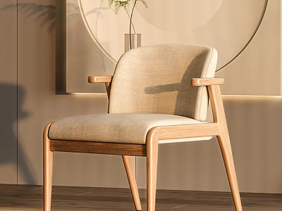 Modern Minimalist Leisure Chair With Wooden Frame Beige Cushion And Armrests In Indoor Setting 3d model