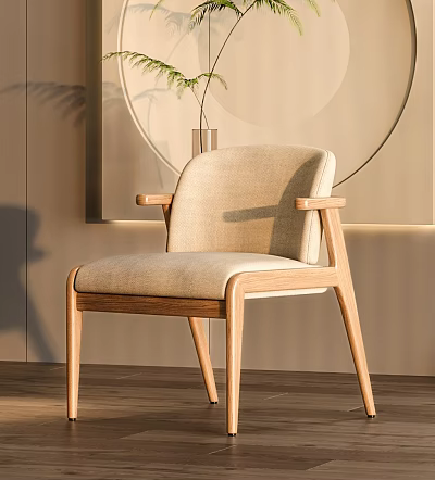 Modern Minimalist Leisure Chair With Wooden Frame Beige Cushion And Armrests In Indoor Setting 3d model