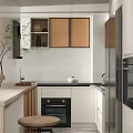 Modern Kitchen Interior With Woven Door Cabinets Stone Countertop And Appliances