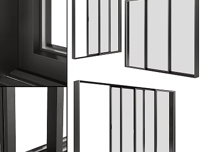 Modern Sleek Casement Windows With Black Frame And Multi Glass Panels Design 3d model