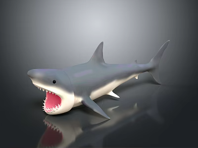 Realistic Shark Figure With Open Mouth Sharp Teeth And Gray Body 3d model