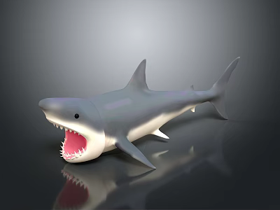 Realistic Shark Figure With Open Mouth Sharp Teeth And Gray Body 3d model