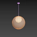 White Spherical Pendant Light With Moon Like Texture Hanging From Ceiling In Beige Room 3d model