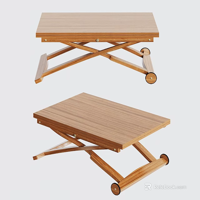Wooden Outdoor Table With Foldable X Shaped Legs And Mobile Wheels Design 3d model 