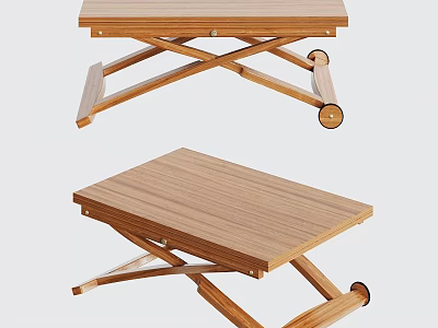 Wooden Outdoor Table With Foldable X Shaped Legs And Mobile Wheels Design 3d model