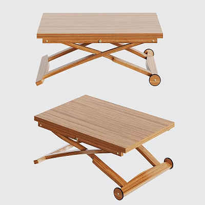 Wooden Outdoor Table With Foldable X Shaped Legs And Mobile Wheels Design 3d model