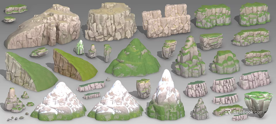 Realistic Stone and Wood Models with Various Shapes and Textures 3d model 