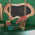 Modern Green Interior Decor With Geometric Shapes Mirror Tropical Plants And Accents