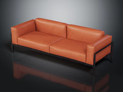 Modern Orange Leather Sofa With Black Metal Frame And Sleek Contemporary Design 3d model