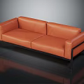 Modern Orange Leather Sofa With Black Metal Frame And Sleek Contemporary Design