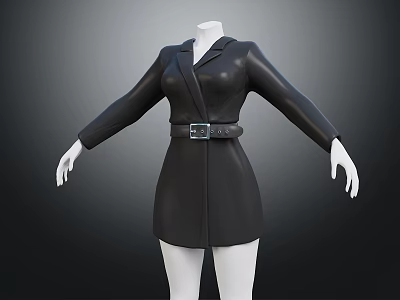 Elegant Black Leather Dress with Belt on White Mannequin 3d model