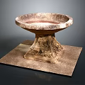 Ornate Ancient Stone Bowl With Intricate Carved Pedestal On Square Base